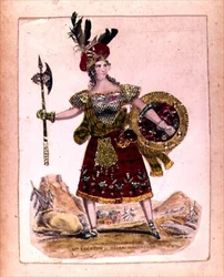 Sra Egerton no papel de Helen Macgregor, esposa de Rob Roy Macgregor de uma dramatização do romance Rob Roy por Sir Walter Scott, pub. de A. Park, 1823 (gravura e colagem)